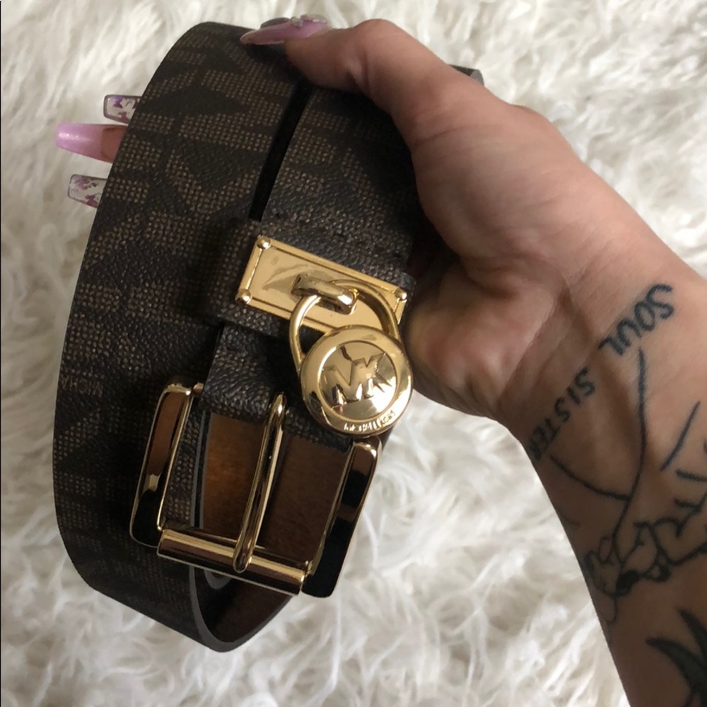 NWT Michael Kors brown gold logo belt